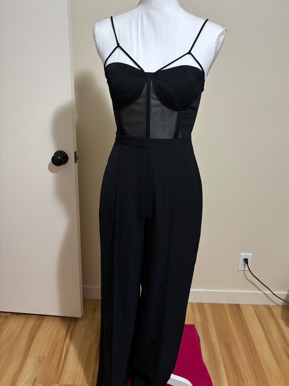Hello Molly Black Sheer Bustier Wide-Leg Jumpsuit